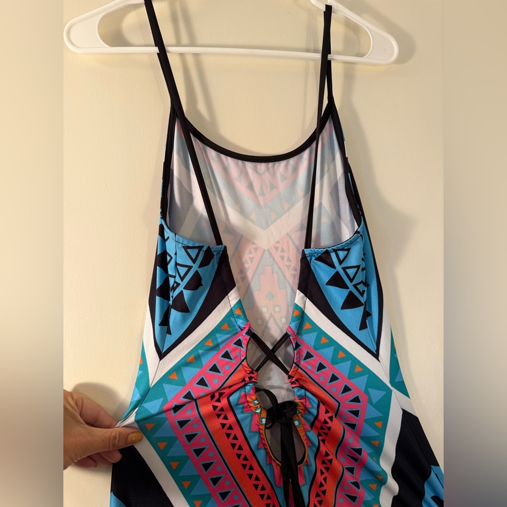 Spaghetti-Strap Maxi Dress in Pink and Blue Geometric Print - Picture 6 of 11